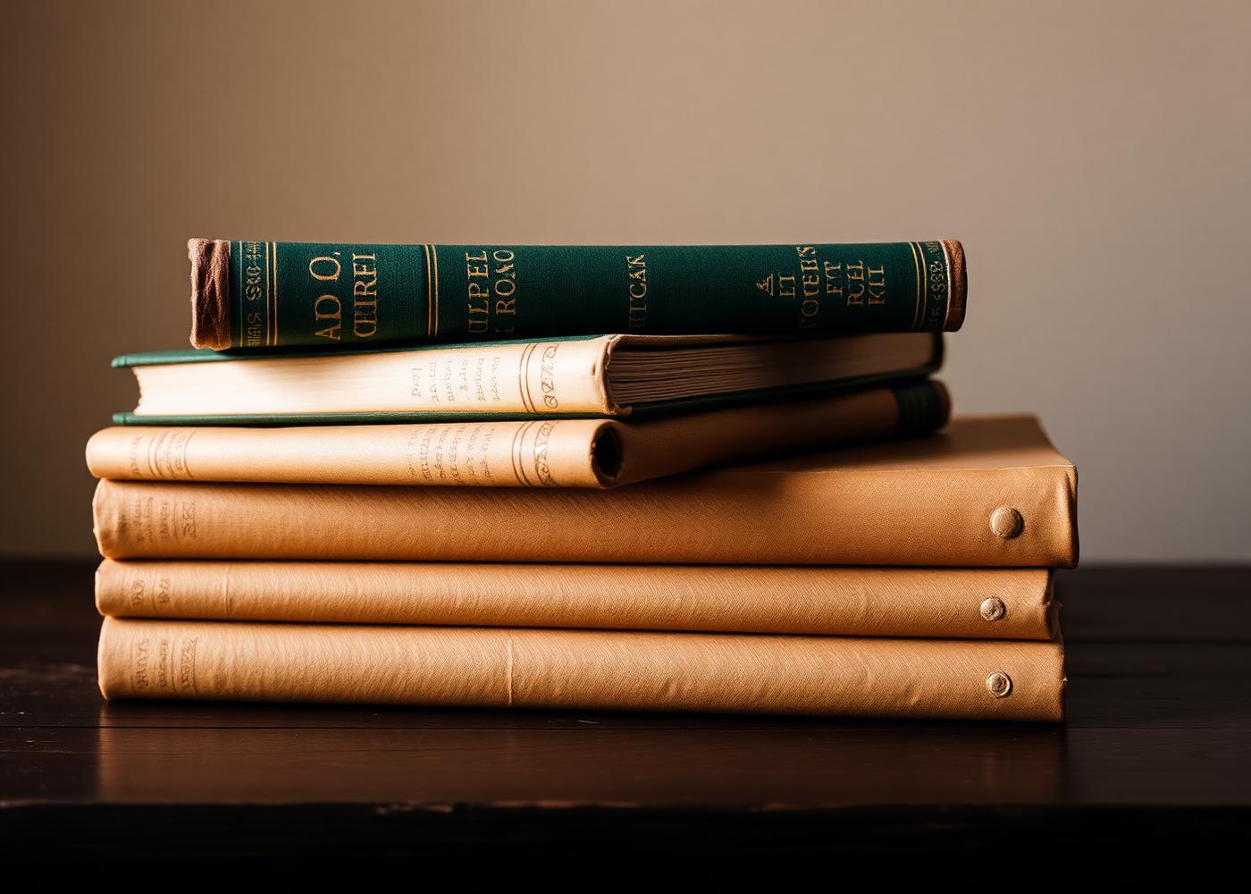 A stack of antique books
